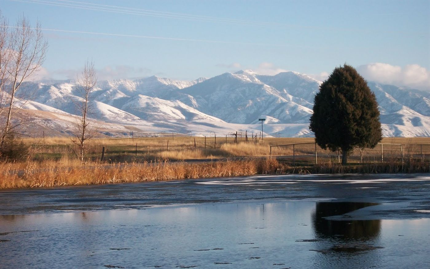 Icy pond and snow mountains, Preston, Idaho